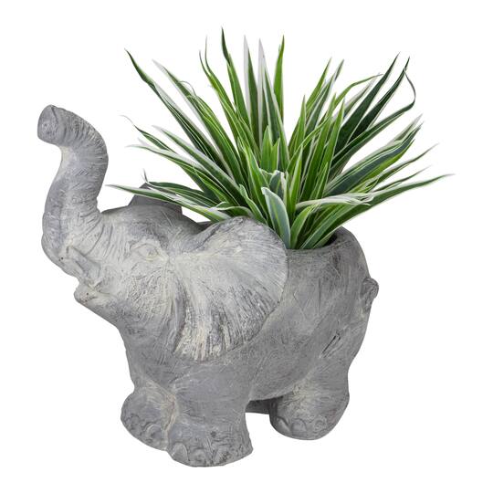 16" Gray Standing Elephant Outdoor Garden Planter